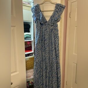 Elie Tahari Blue and White Maxi Dress